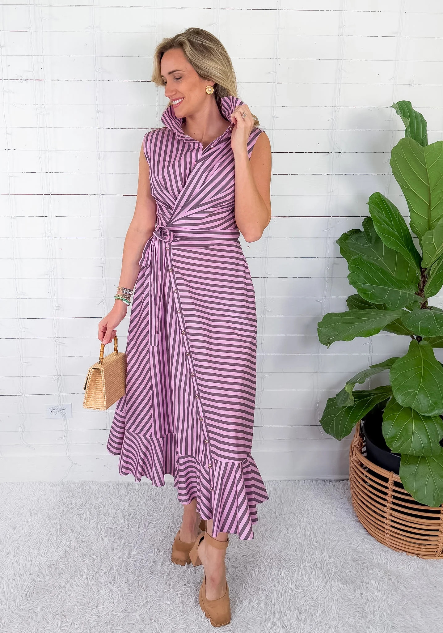 Falcon Eggplant Stripe Faux Wrap Maxi Dress Entro | Clover and Bee | Clover + Bee