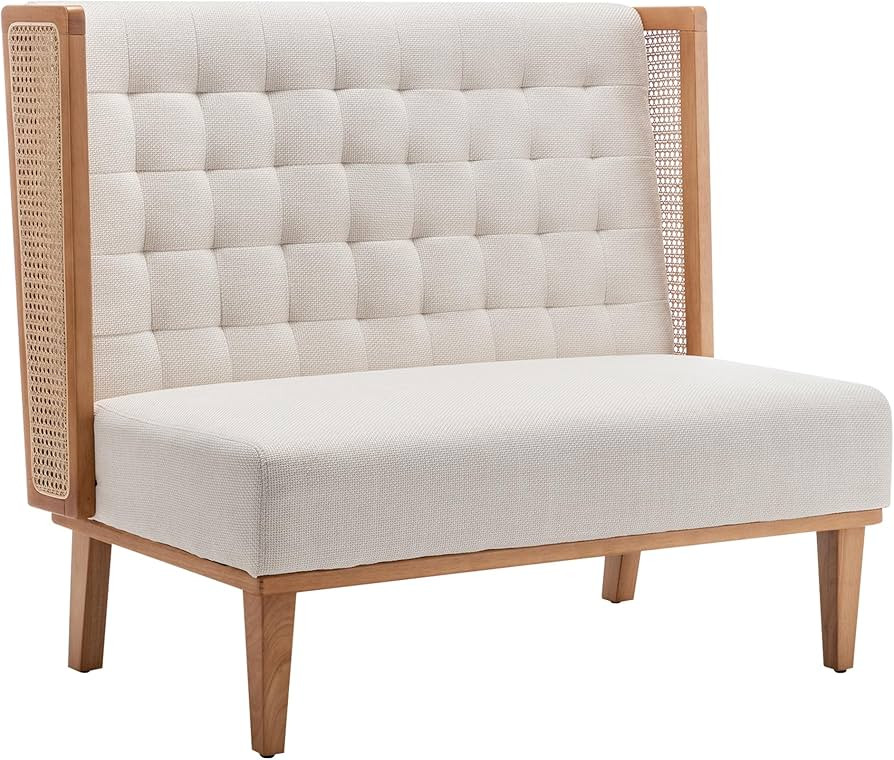 Andeworld Loveseat Settee Bench with Rattan Arms, Upholstered Modern Mini High-Back Sofa Couch,Ba... | Amazon (US)