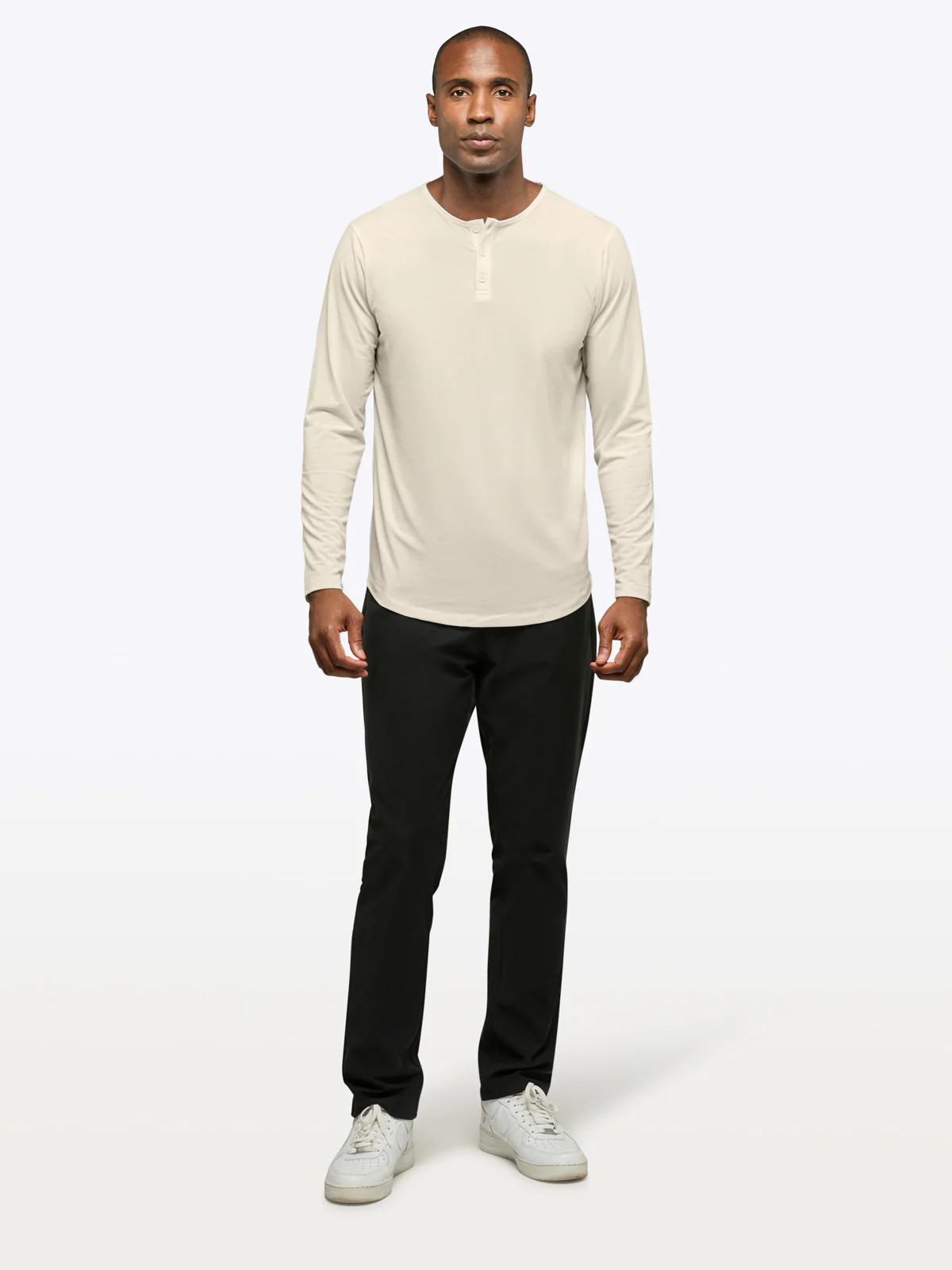 AO Long Sleeve Henley Curve-Hem | Ivory Signature-fit PYCA Pro® | Cuts Clothing Inc.