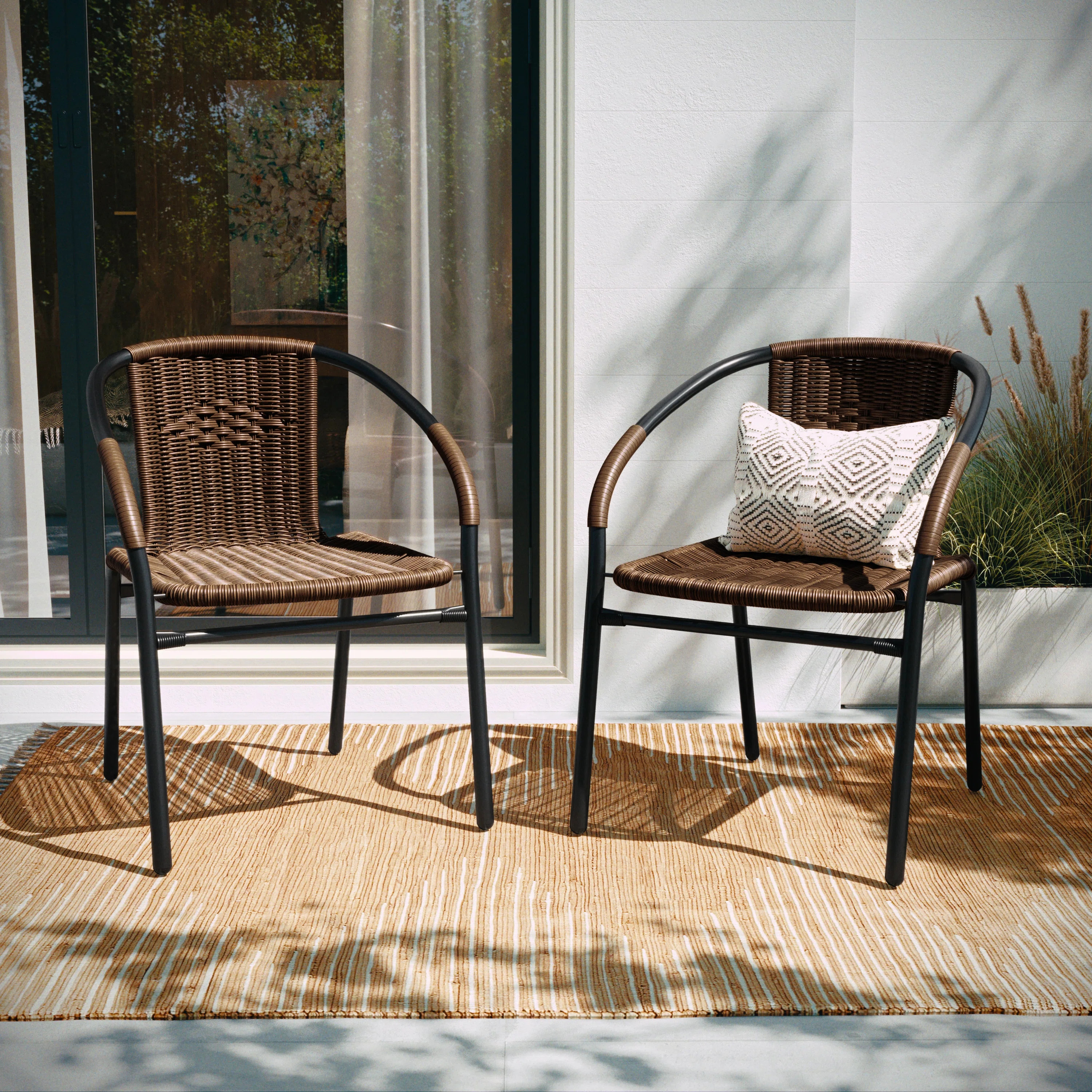 Arthor Rattan Indoor/Outdoor Stacking Restaurant Chairs (Set of 2) | Wayfair North America