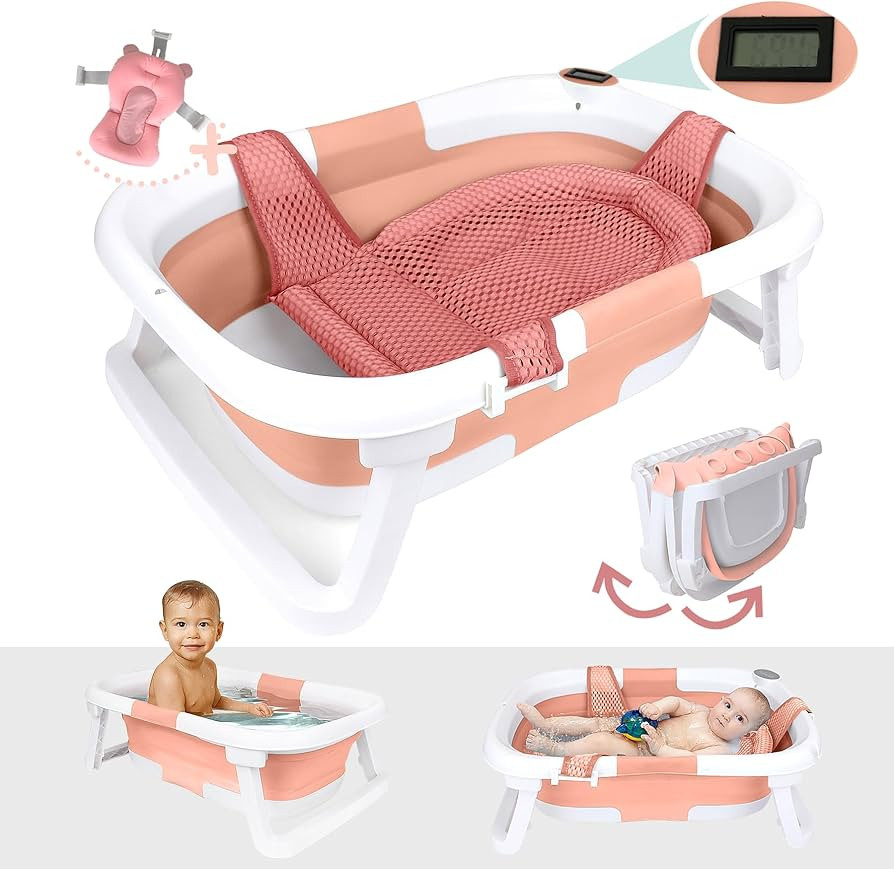 BEBELEH™ Collapsible Baby Bathtub with Thermometer – Bathtub + Baby tub Sling + Newborn Sling... | Amazon (US)