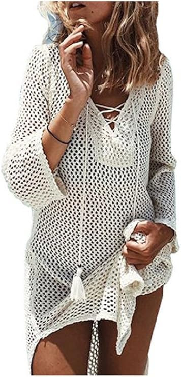 Women's Fashion Swimwear Crochet Tunic Cover Up/Beach Dress | Amazon (US)