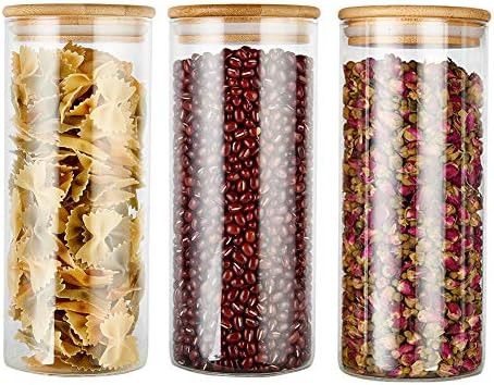 Glass Food Storage Jars Containers with Airtight Bamboo Lids Set of 3 Kitchen Glass Canisters For Co | Amazon (US)