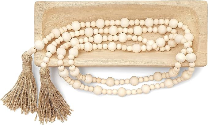 Warm Toast Designs - Wooden Dough Bowl with Bonus Stylish Wooden Bead Garland - Dough Bowls for D... | Amazon (US)