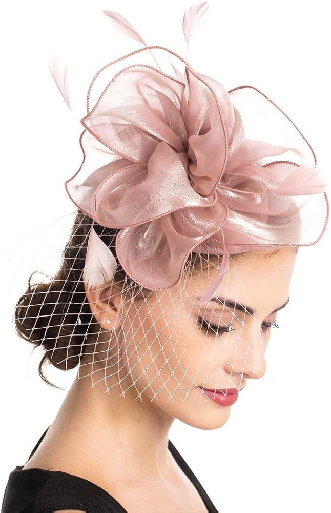 SAFERIN Women's Fascinators Feathers Tea Party Hat Veil Headband with Hair Clip for Cocktail Chur... | Amazon (US)