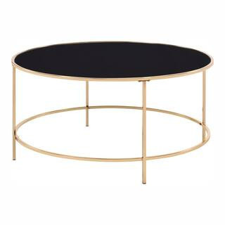 Skyes 36 in. Gold Plating Round Glass Top Coffee Table | The Home Depot