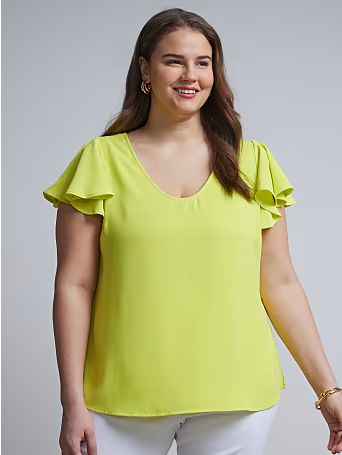 Plus Strappy-Back Flutter-Sleeve Top - New York & Company | New York & Company
