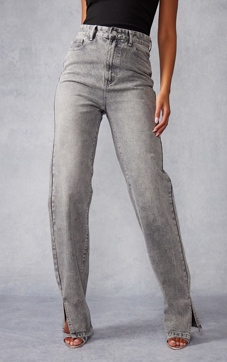 Tall Washed Grey Split Hem Jeans | PrettyLittleThing US