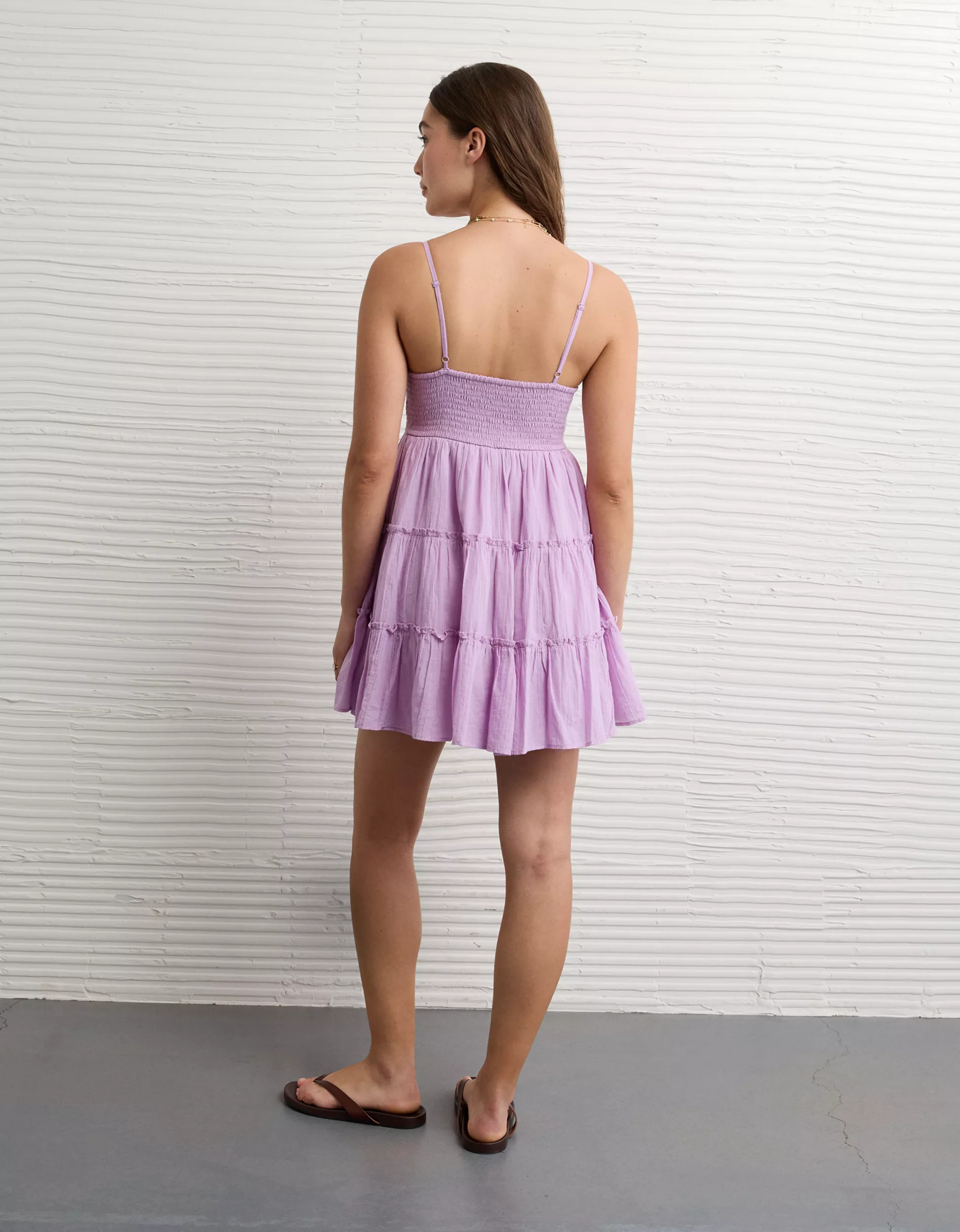 AE V-Neck Tiered Babydoll Mini Dress | American Eagle Outfitters (US & CA)