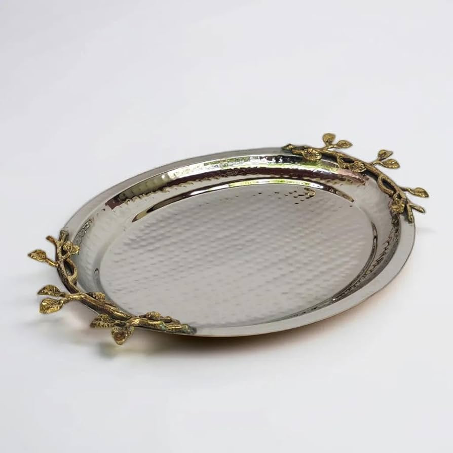 Golden Vine Hammered Stainless Steel Oval Tray for Breakfast, Drinks, Snacks for Coffee Table, Ho... | Amazon (US)