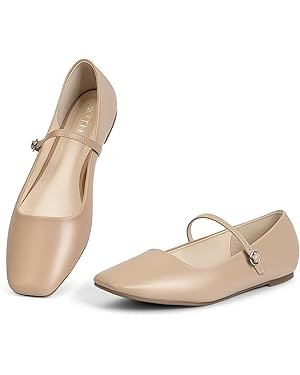 MUSSHOE Womens Ballet Mary Jane Flats Shoes Adjustable Strap Comfortable Square Closed Toe Versat... | Amazon (US)