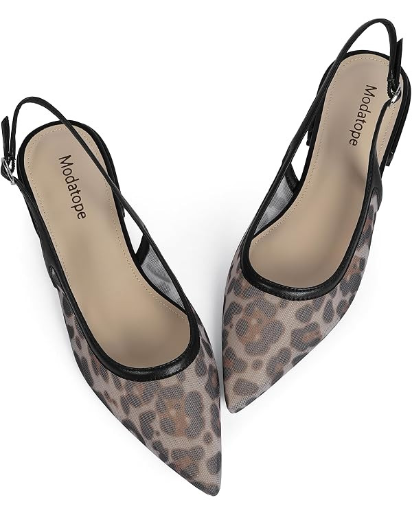 Modatope Slingback Flats for Women Pointed Toe Ballet Flats Classic Low Heel Sandals Dress Shoes | Amazon (US)