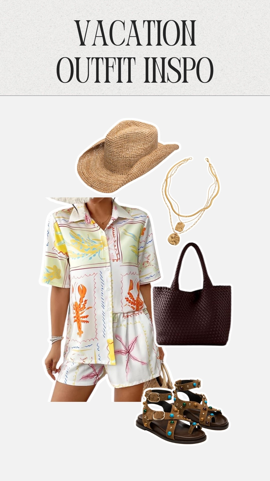 Vacation Outfit Inspo: A matching tropical set, with a straw hat and some fun summery accessories

#LTKStyleTip #LTKSeasonal #LTKMidsize