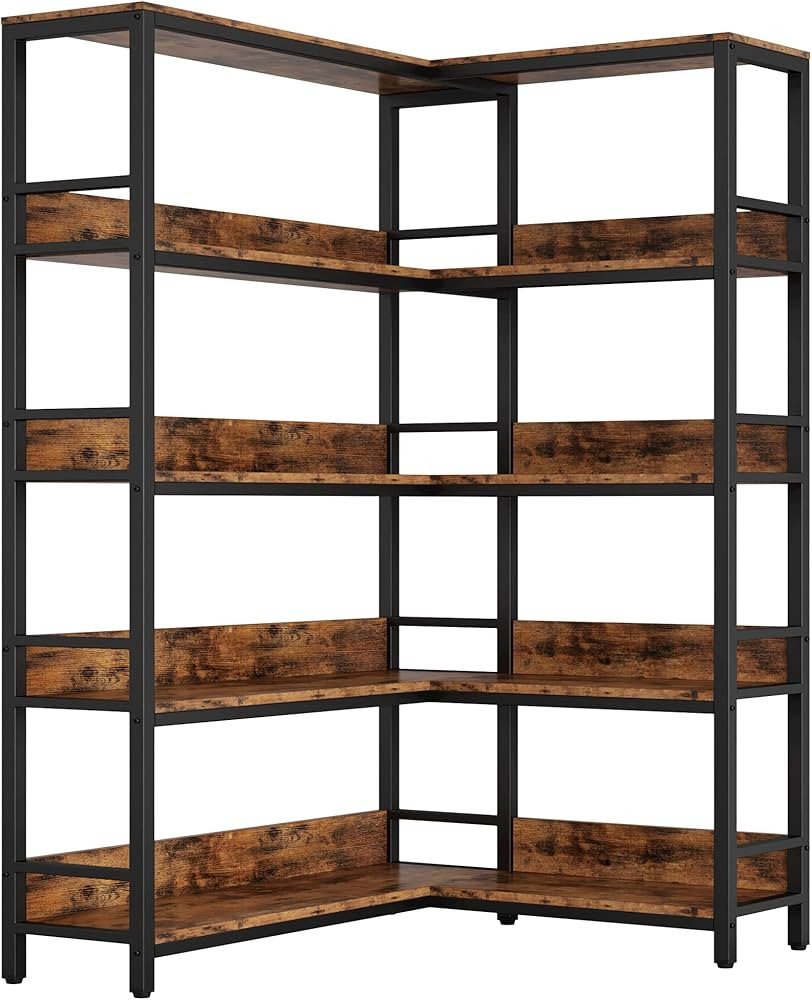 IRONCK Industrial Bookshelves 5 Tiers Corner Bookcases with Baffles Etagere Shelf Storage Rack wi... | Amazon (US)