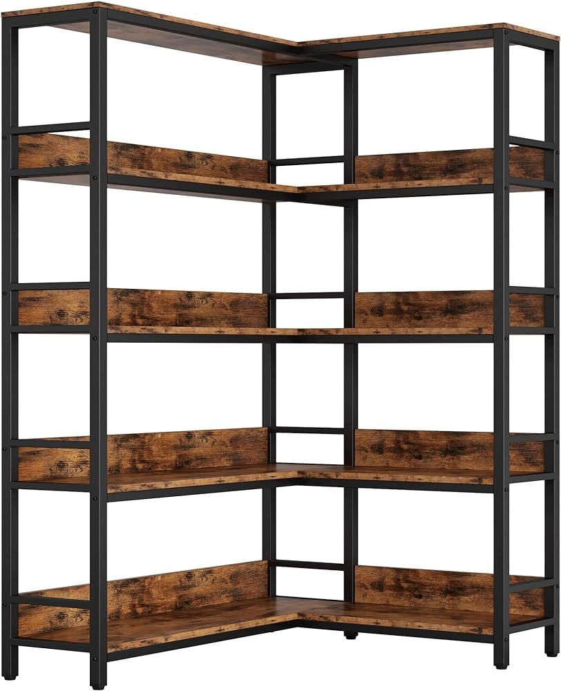 IRONCK Industrial Bookshelves 5 Tiers Corner Bookcases with Baffles Etagere Shelf Storage Rack wi... | Amazon (US)