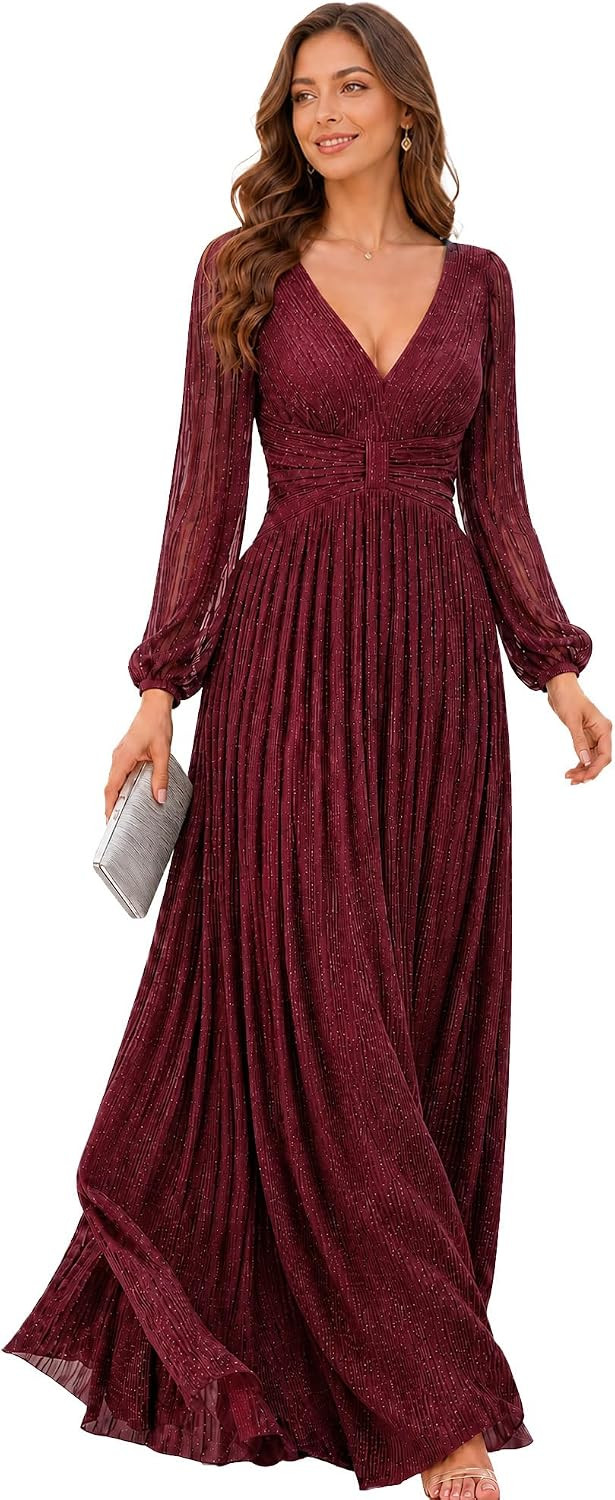 Ever-Pretty Women's Fall Long Sleeves Formal Dresses Glitter Evening Gowns | Amazon (US)