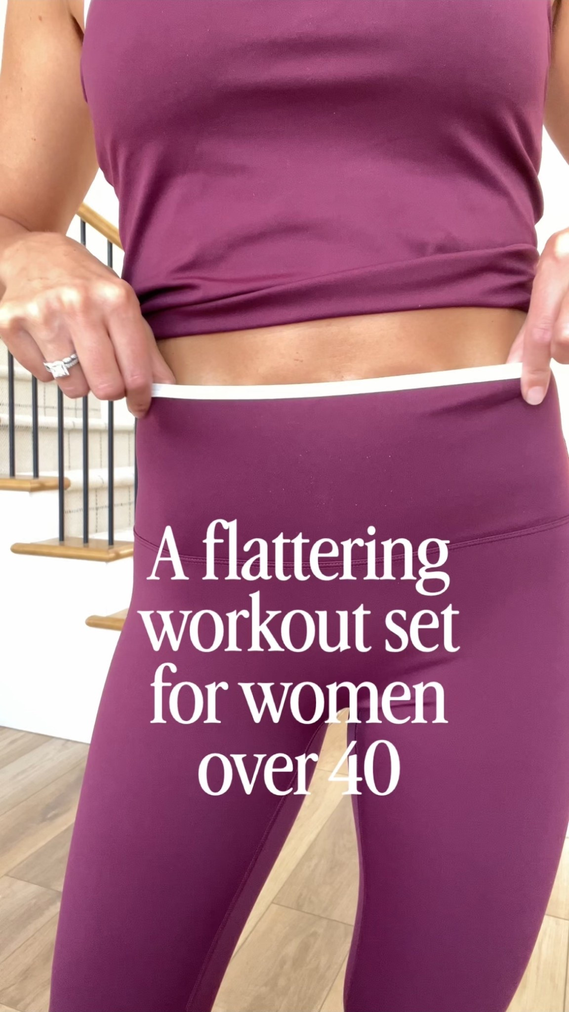 A cute and flattering workout set for us women over 40 and want some good coverage. Love the white trim detail around the waist and on the tank. The fabric is super smooth. I am in a size small. Love the maroon color. Pair it with a cute hoodie and Nike sneakers of course  

#LTKActive #LTKootd #LTKOver40