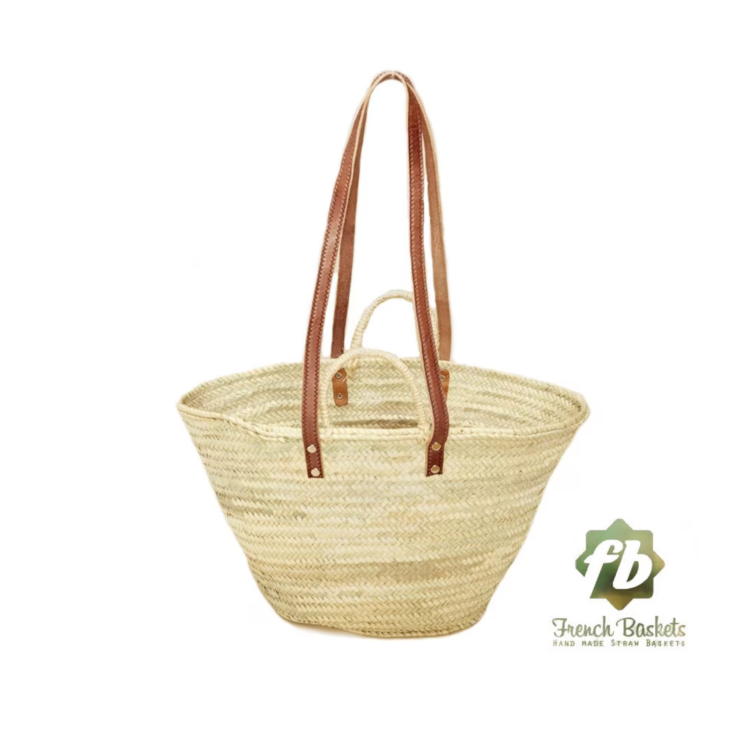 Straw Bag French Basket Bag Beach Bag Natural Basket Double Handle Flat Leather and Rope - Etsy | Etsy (US)