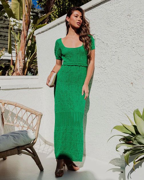 Get Me To Maui Pointelle Knit Maxi Dress - Green | VICI Collection