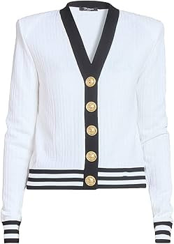 Amazon.com: Balmain, Logo Knit Cardigan, 40 (8), White Black : Amazon Luxury | Amazon (US)