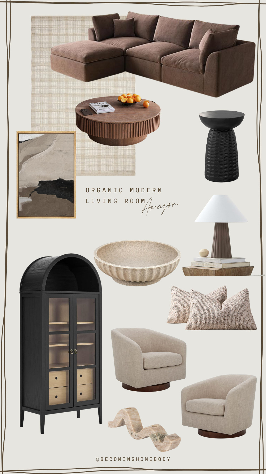 Organic modern living room, amazon home decor finds, neutral home aesthetic, earthy modern design, amazon furniture favorites, cozy minimalist living room, black cabinet amazon, boucle swivel chair, textured throw pillows, stone decor bowl, modern coffee table ideas, neutral rug decor, elevated amazon home style 

 #LTKHome #LTKStyleTip