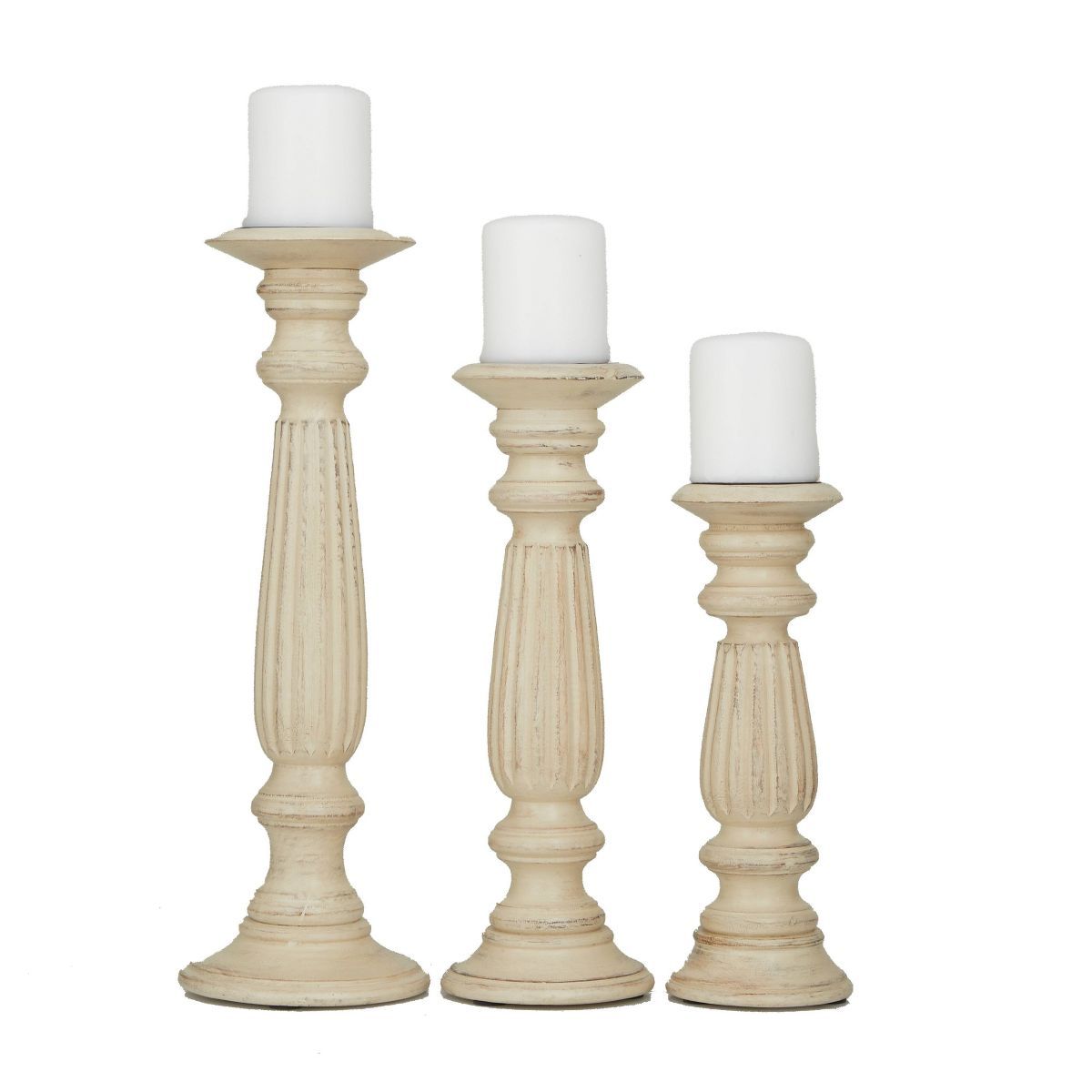 Set of 3 Farmhouse Mango Wood Teardrop Designed Pillar Candle Holders - Olivia & May | Target