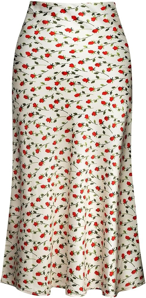 Leopard Print Skirt for Women Cheetah High Waist Silk Satin Elasticized Skirts | Amazon (US)