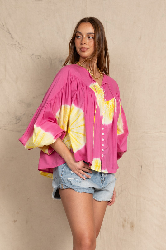 Sphere Smock Blouse in Fuchsia Dye | Bohemian Traders