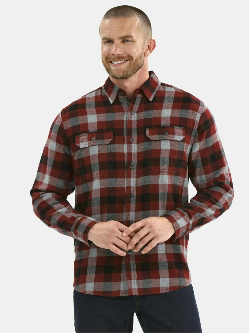 George Men's and Big Men's Double Pocket Flannel Shirt, Sizes XS-3XLT | Walmart (US)
