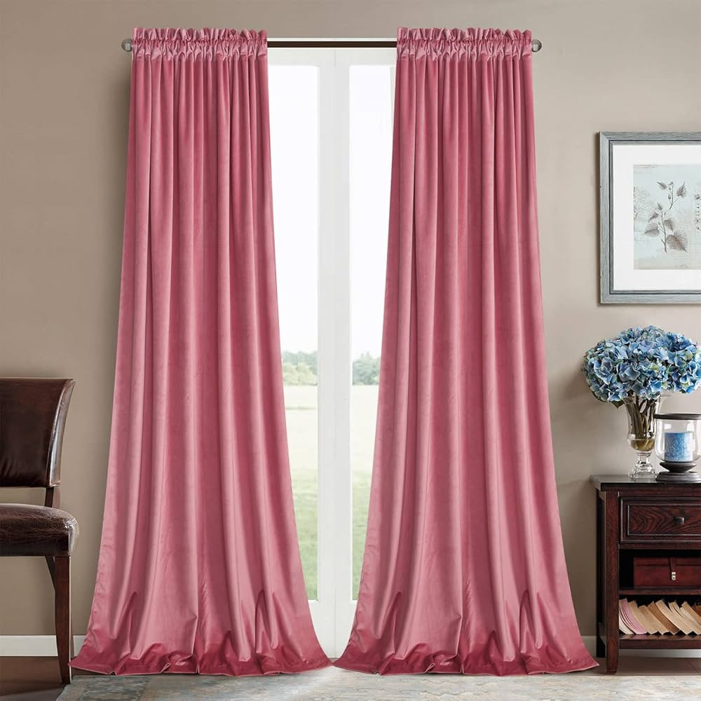 Roslynwood Candy Pink Velvet Curtains for Bedroom, Luxury Room Darkening Window Drapes Thermal In... | Amazon (US)