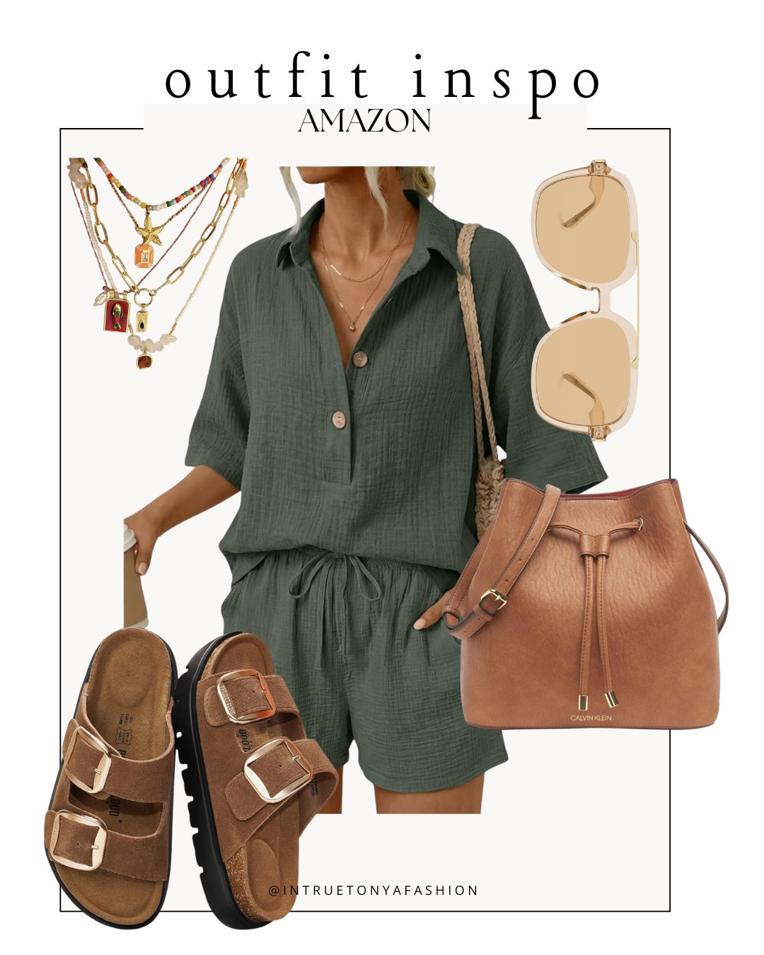 Green Matching 2 piece set with platform sandals, brown purse, stacked necklace and sunglasses 





Amazon outfits, summer outfit inspo, outfit ideas, casual outfits amazon, amazon outfits every day, spring outfits 2026, summer outfits

#LTKootd #LTKSaleAlert #LTKPetite