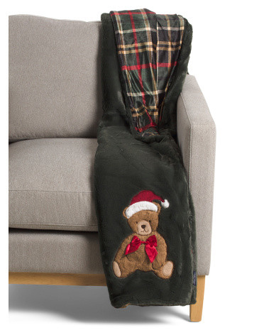 Santa Bear Reversible Plaid Faux Fur Throw | Pillows & Decor | Marshalls | Marshalls