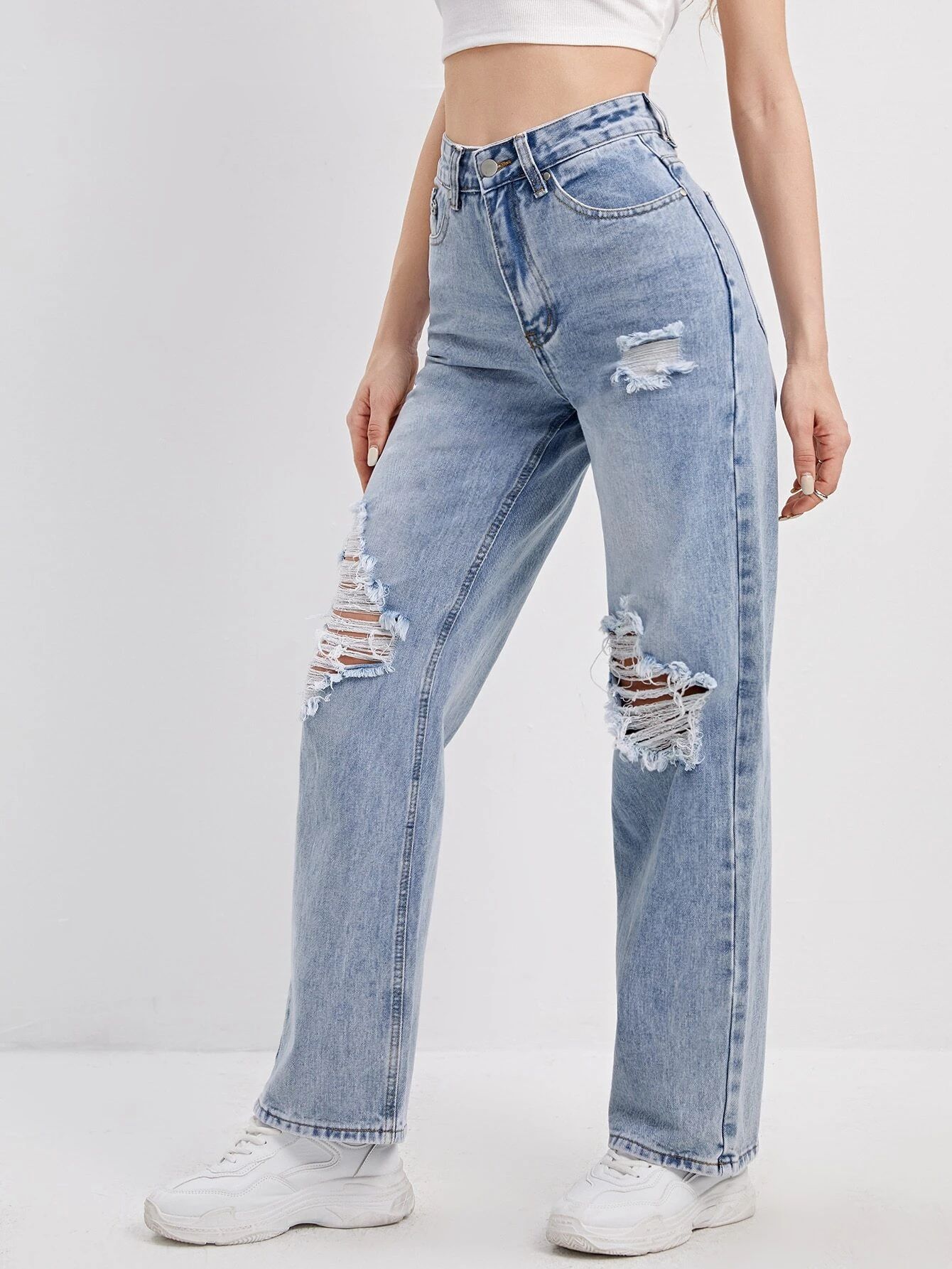 High Waist Ripped Straight Jeans | SHEIN