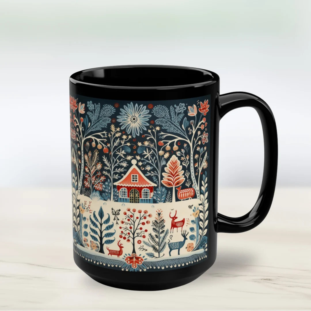 Nordic Folk Art Mug Hygge Gifts Scandinavian Christmas Mug Folk Art Deer Norwegian Folk Art - Ets... | Etsy (US)