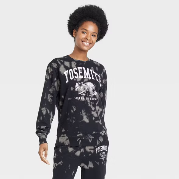 Women's Yosemite Graphic Sweatshirt - Black Tie-Dye | Target