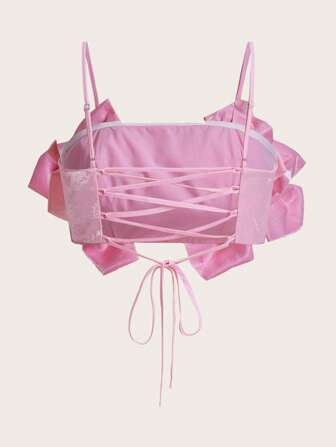 SHEIN MOD Flower Decor Lace Up Back Cami Top | SHEIN