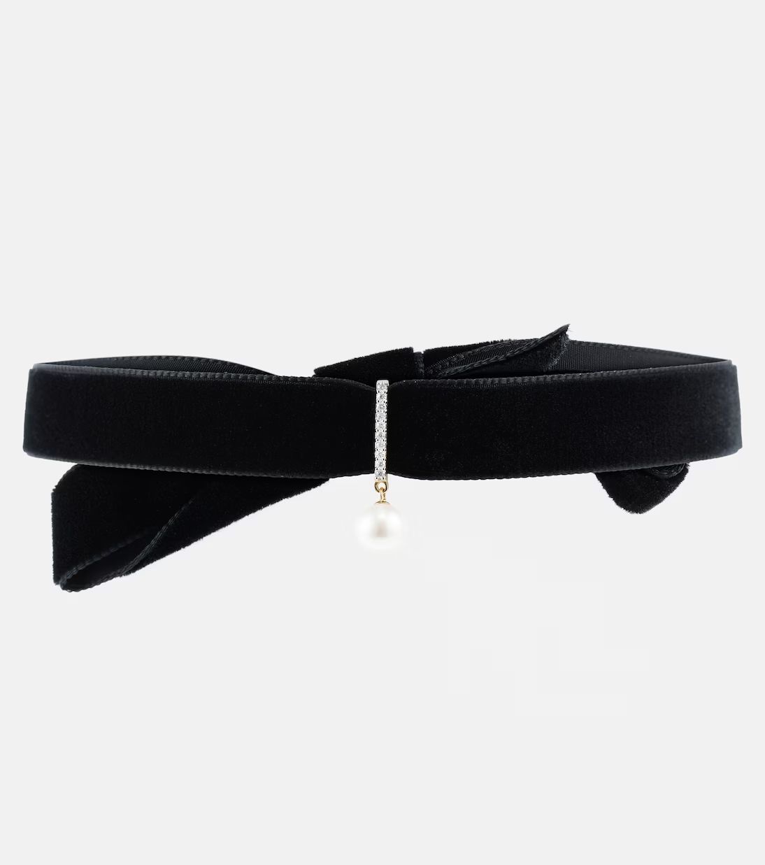 14kt gold and velvet choker with pearl and diamonds | Mytheresa (US/CA)