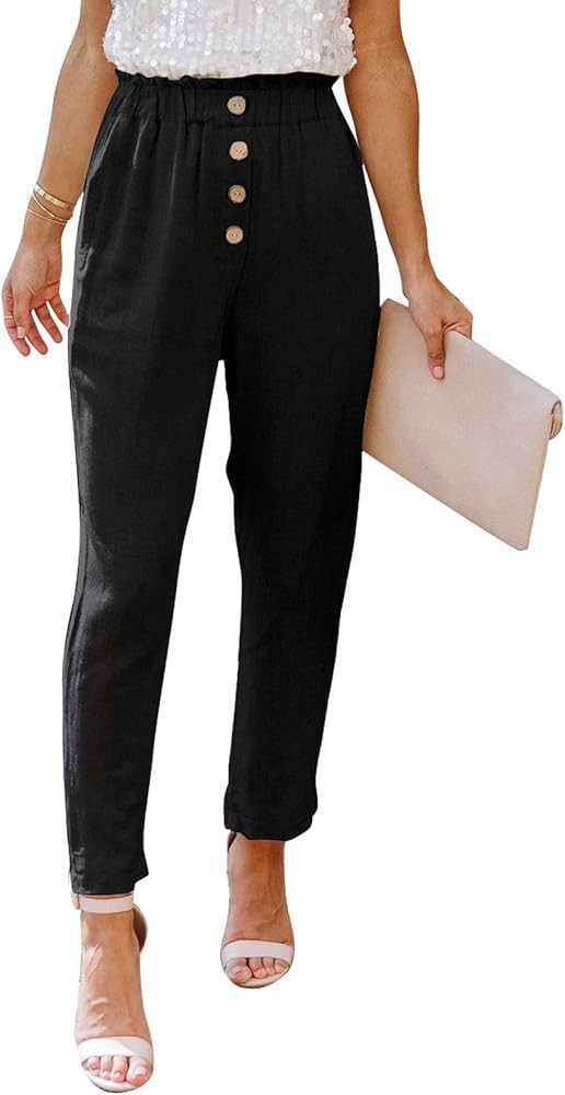 Womens Casual Elastic Waist Solid Comfy Jogging Jogger Pants with Pockets | Amazon (US)