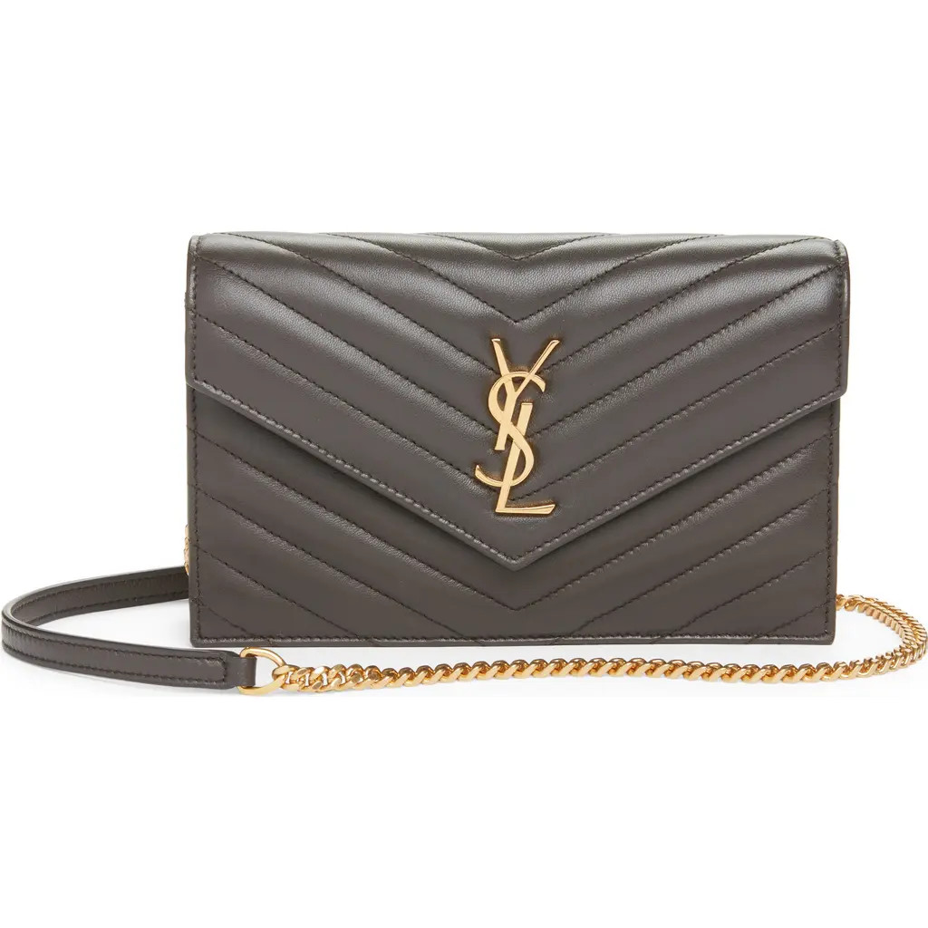 Saint Laurent Cassandre Quilted Leather Wallet on a Chain in Urban Grey at Nordstrom | Nordstrom