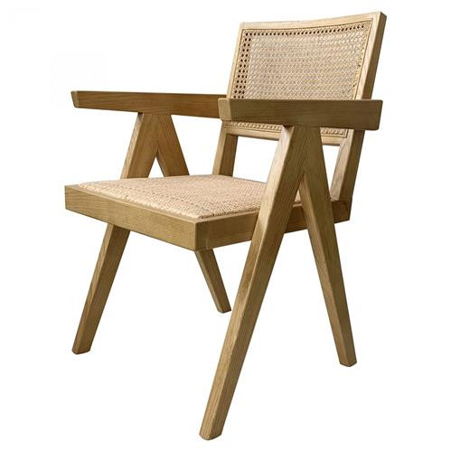 Sterling Brown Wood Rattan Seat Back Arm Chair | Kathy Kuo Home