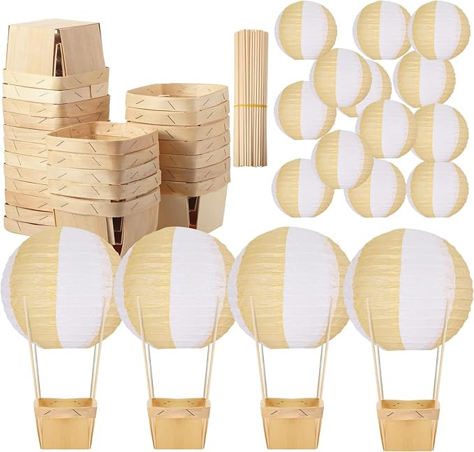 Namalu 24 Set Hot Air Balloon Centerpieces Paper Lanterns Wooden Berry Boxes with Sticks for Birt... | Amazon (US)