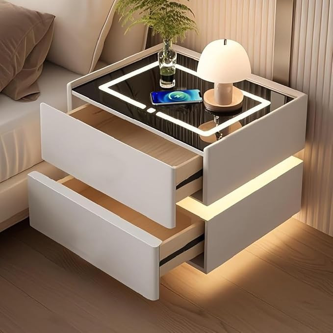 Smart Nightstand with Wireless Charging, LED Nightstand, Night Table Bedside Table with Adjustabl... | Amazon (US)