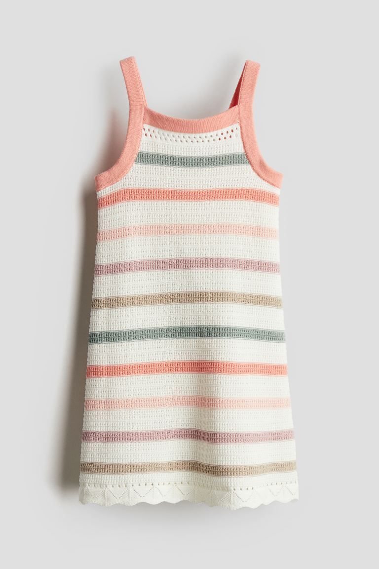 Crochet-look Dress - White/striped - Kids | H&M US | H&M (US + CA)