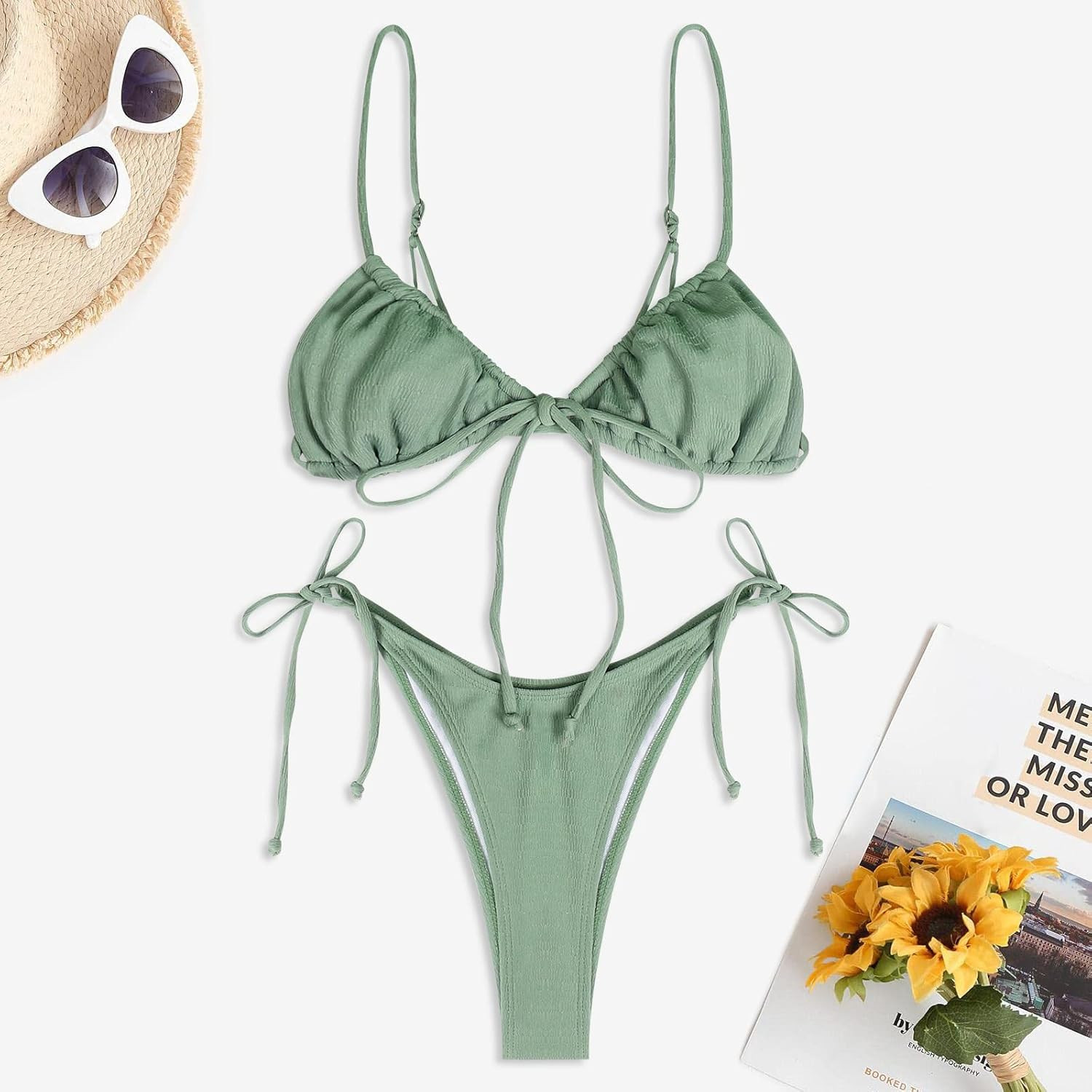 ZAFUL Womens High Cut Thong Bikini Set Swimsuits Cami String Sexy Bathing Suit | Amazon (US)