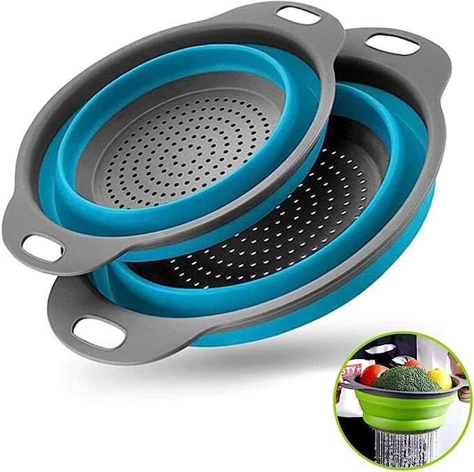 Collapsible Colander Set of 2 Round Silicone Kitchen Sink Strainer Set and Fruit Basket- 1 large ... | Amazon (US)