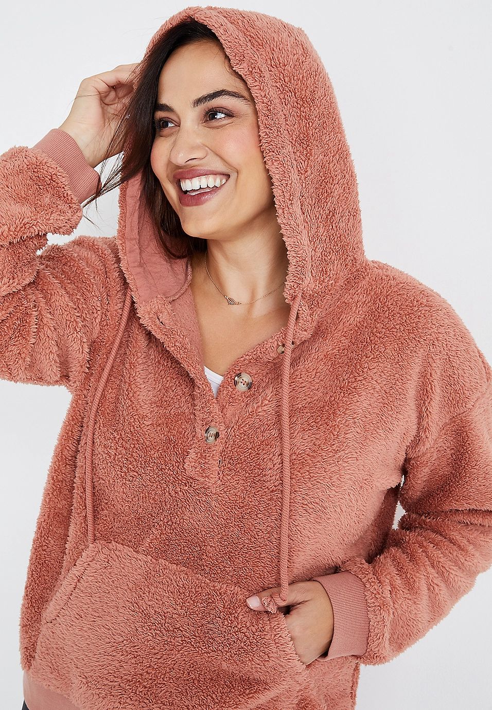 Plus Size Pink Sherpa Hoodie | Maurices