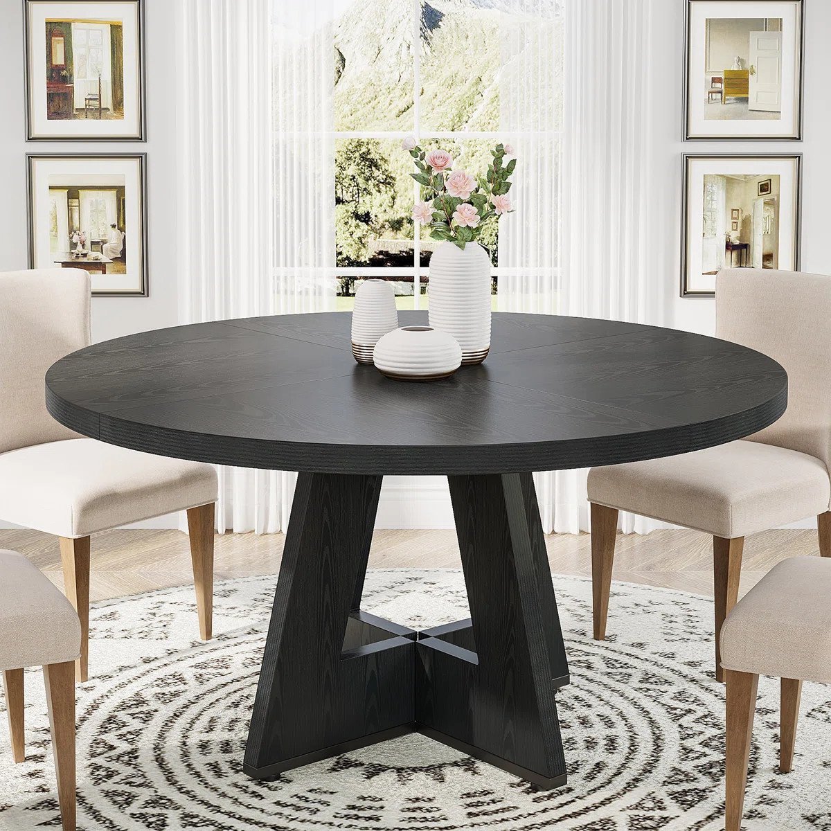 47.25" W Round Manufactured Wood Farmhouse Dining Table | Wayfair North America