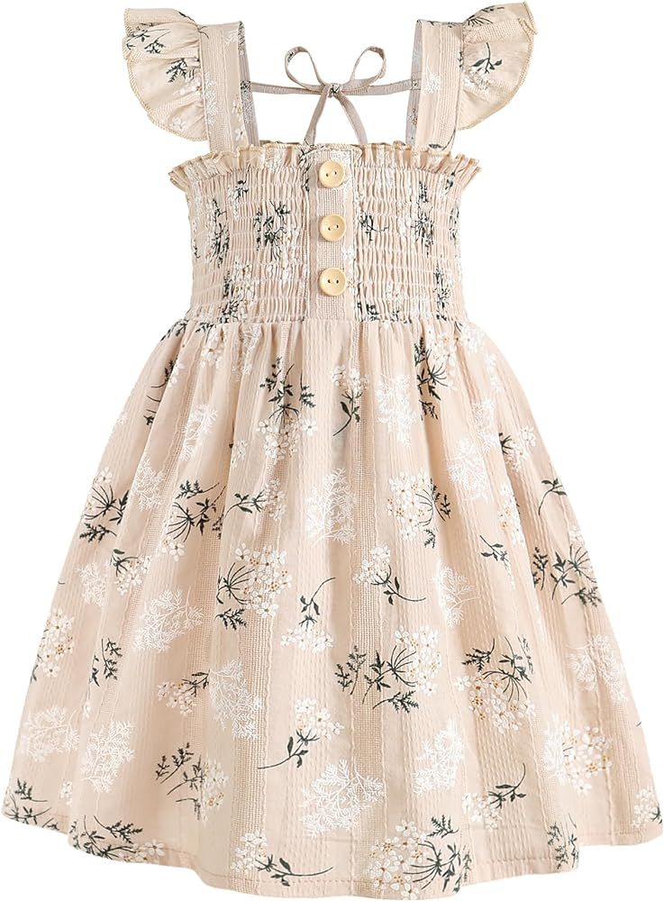 Amazon.com: JEELLIGULAR Toddler Dress Ruffle Sleeveless Button Down Denim Dress for Toddler Girls... | Amazon (US)
