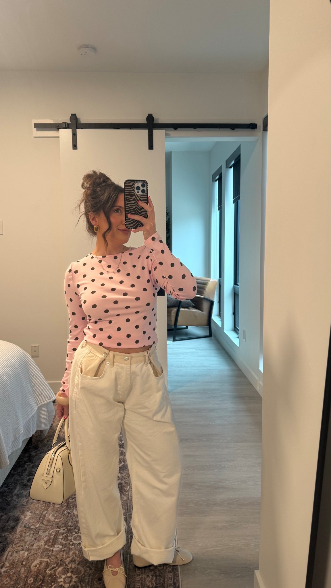 M polka dot top 
Jeans are old from Piral
Flats are TTS and so comfy! 

#LTKootd