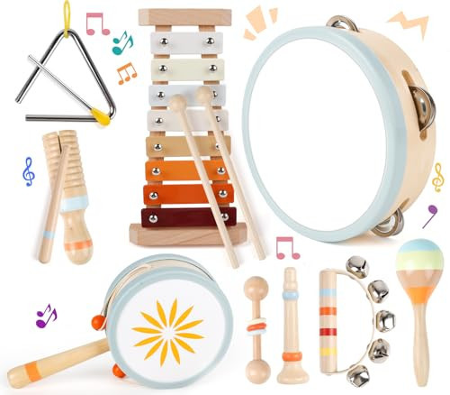 Toddler Musical Instruments-Montessori Wooden Educational Toys for Toddlers 1-3 Baby Musical Instruments Neutral Color Musical Instruments Set with Xylophone Maracas Bell Birthday Gift for Ages 1 2 3 | Amazon (US)
